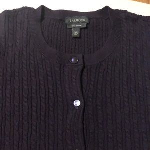 Talbots Pima cotton mini-cable knit cardigan, plum color. Like New!